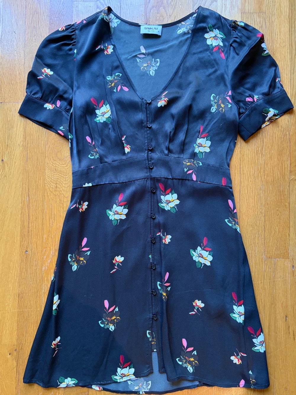 Sam & Lavi Black Floral Button-Front Mini Dress